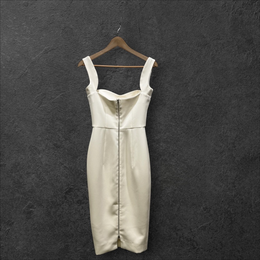 Victoria Beckham Cream Sweetheart Cowl Neck Midi Sheath Dress Back Zip Sz 2 - Picture 5 of 12
